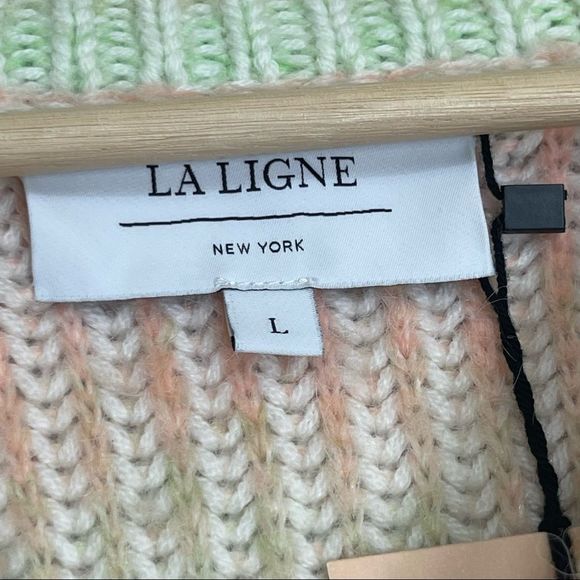 La Ligne Ribbed Space Dye Crew Pullover Sweater Cream Peach Seafoam Size Large - Picture 15 of 16
